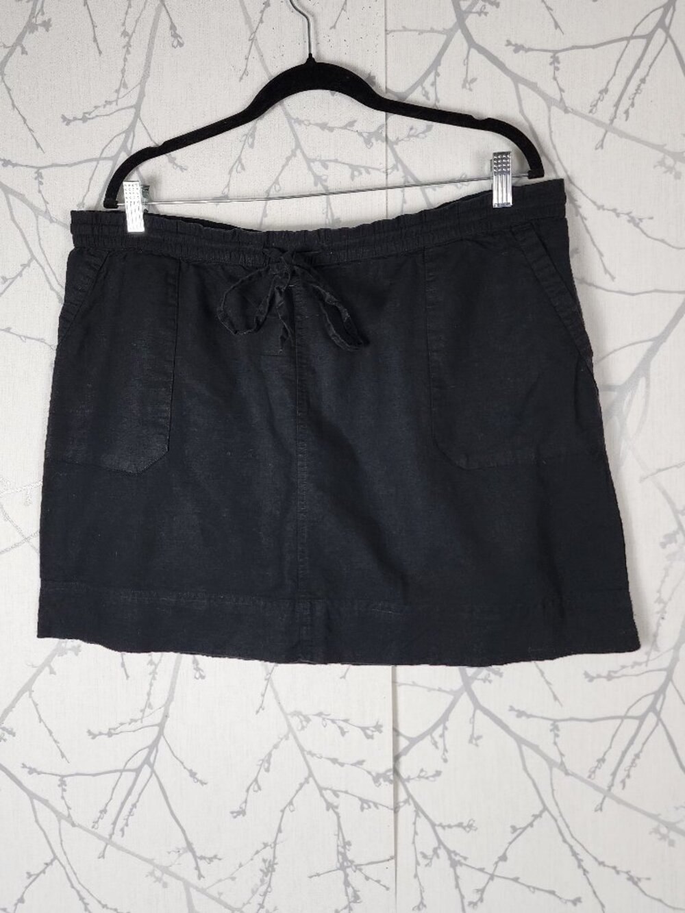 Jessica Black Linen Cotton Elastic Waist Mini Skirt